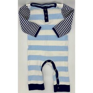 Cloud Island Long Sleeve Romper. Blue White Stripe (950)